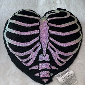 Halloween sequin skeleton heart pillow